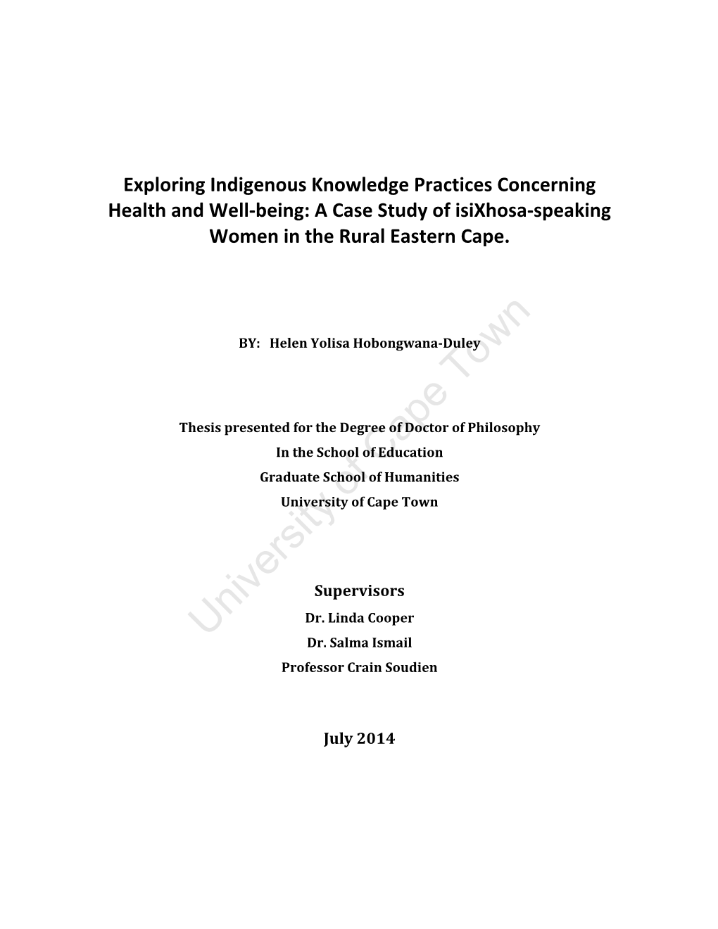 Exploring Indigenous Knowledge Practices Concerning Health and Well-Being: a Case Study of Isixhosa-Speaking Women in the Rural Eastern Cape