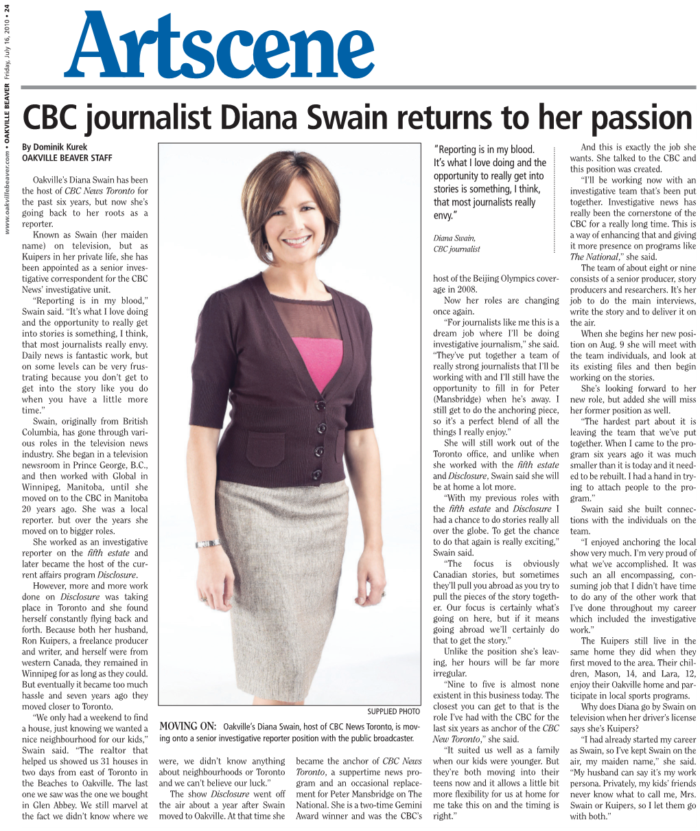 CBC Journalist Diana Swain Returns to Her Passion