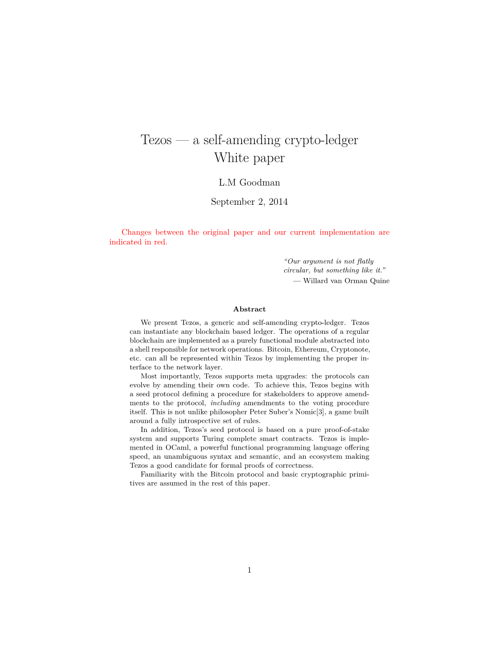 Tezos — a Self-Amending Crypto-Ledger White Paper