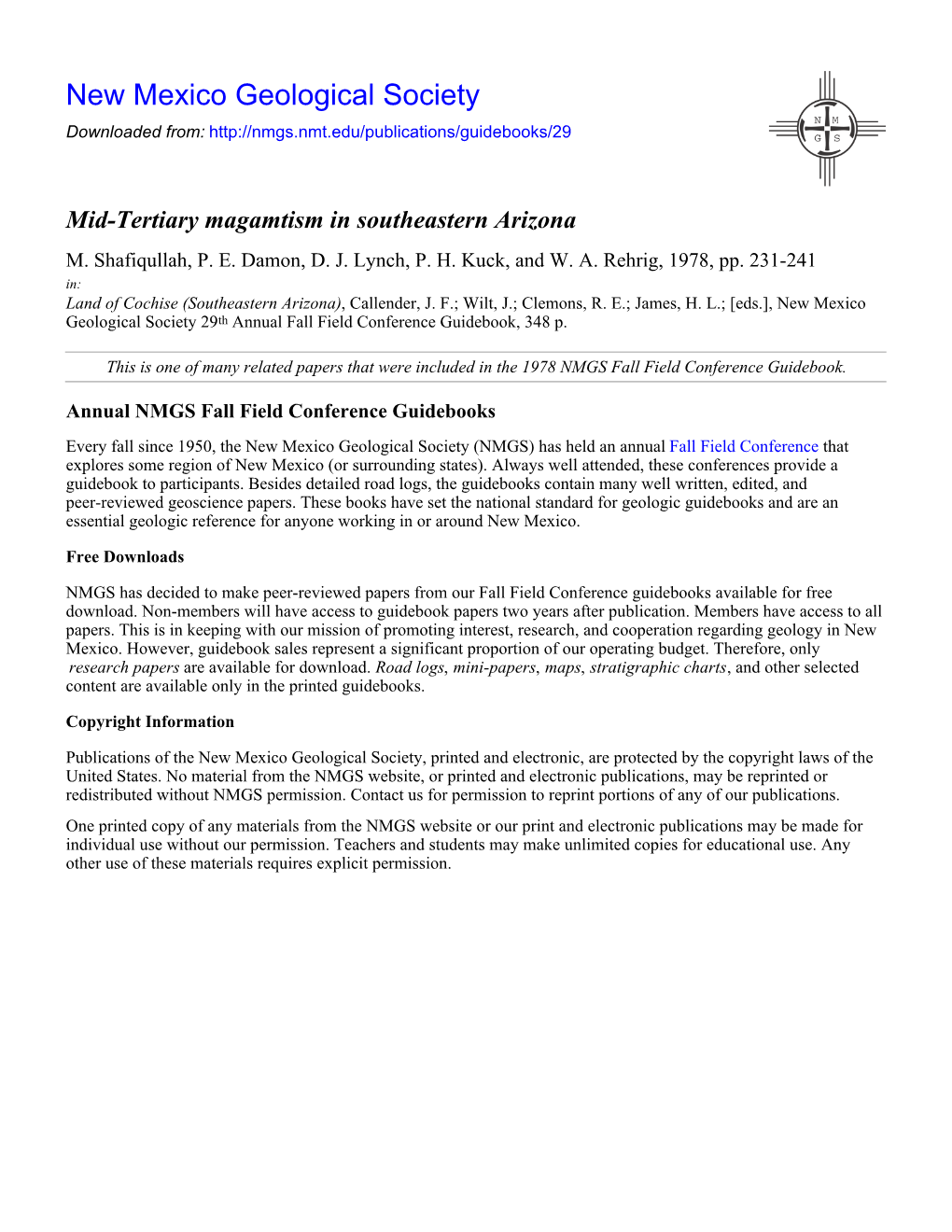 Mid-Tertiary Magamtism in Southeastern Arizona M