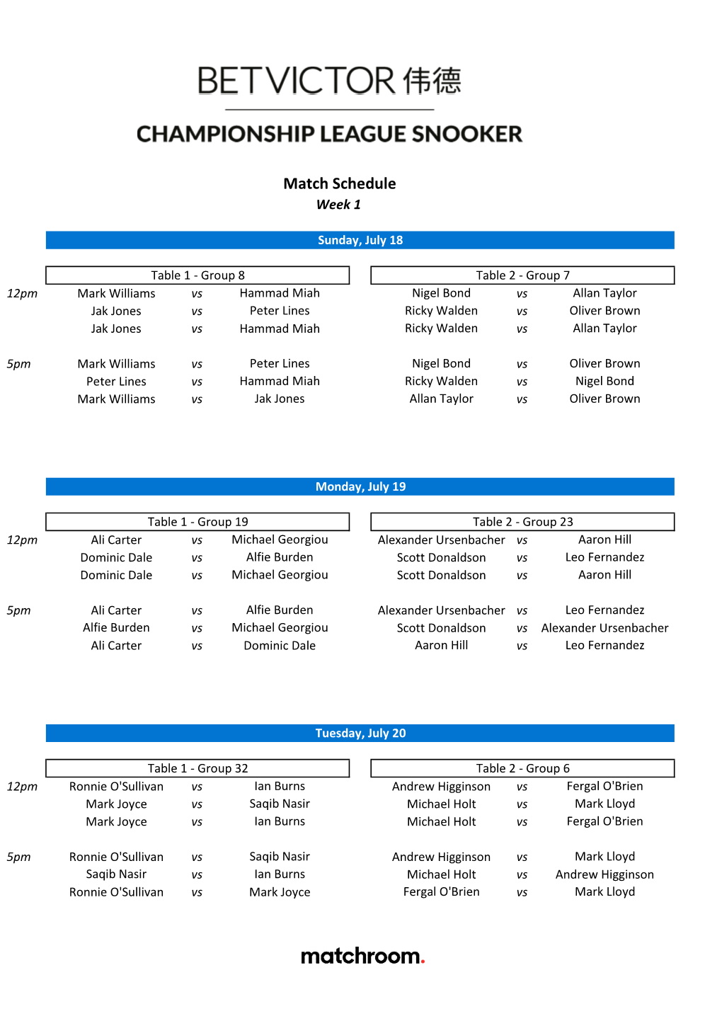 The Match Schedule