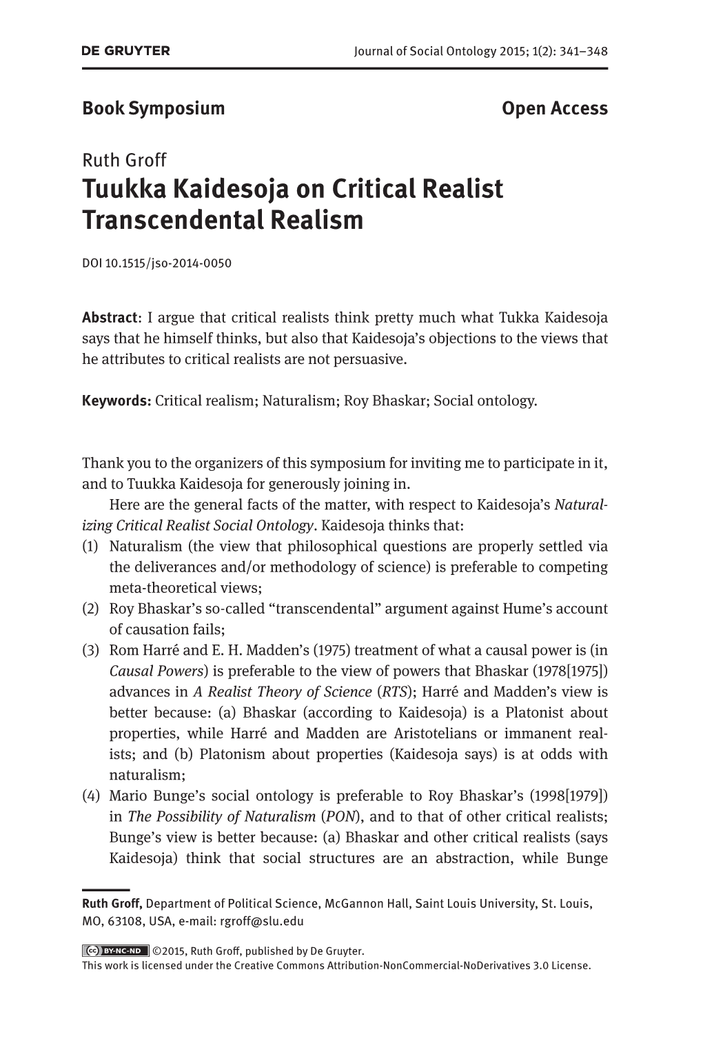 Tuukka Kaidesoja on Critical Realist Transcendental Realism