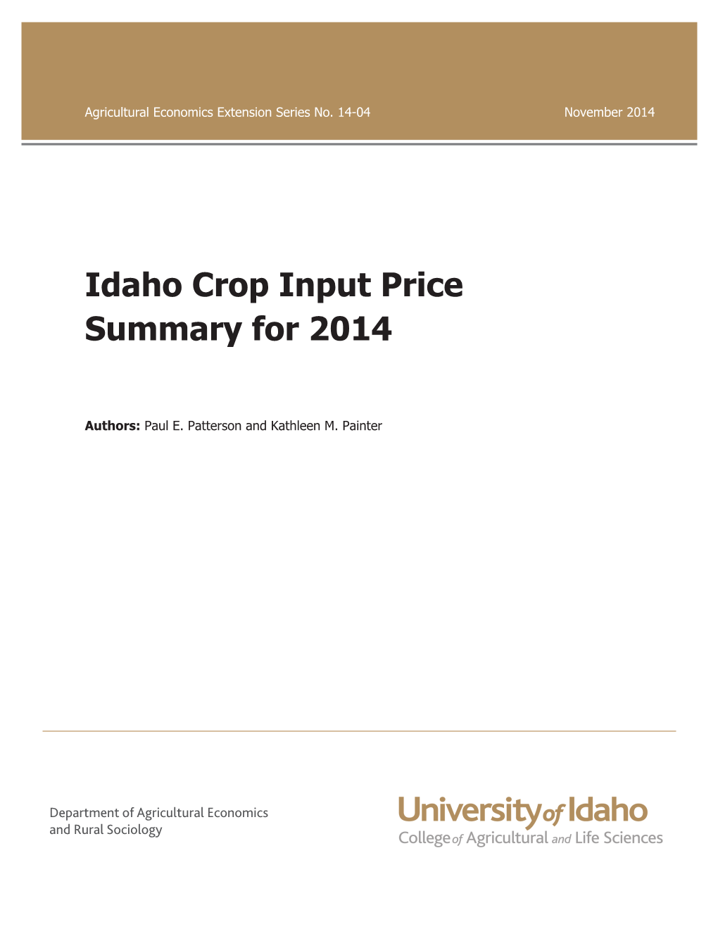 Idaho Crop Input Price Summary for 2014