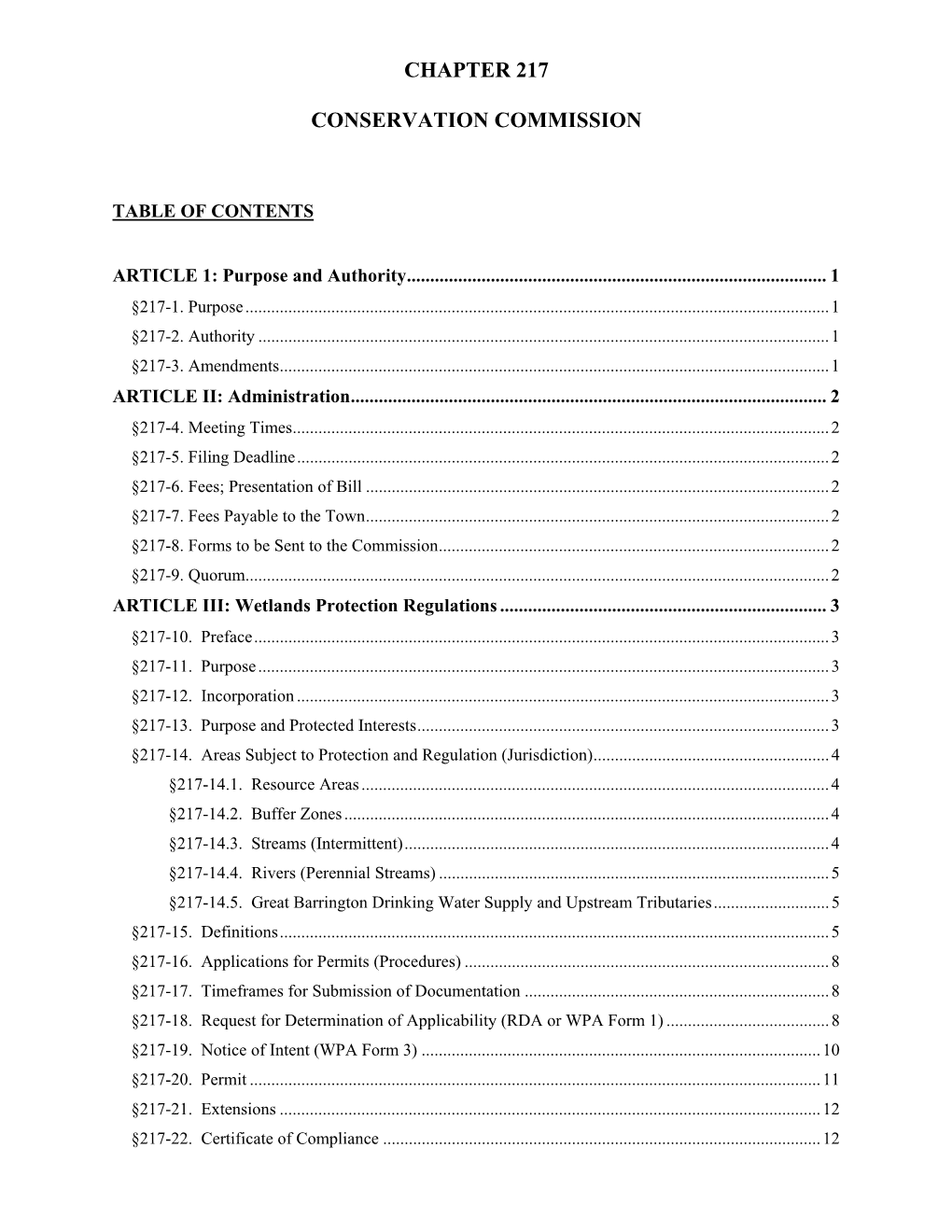 Town Wetlands Protection Regulations