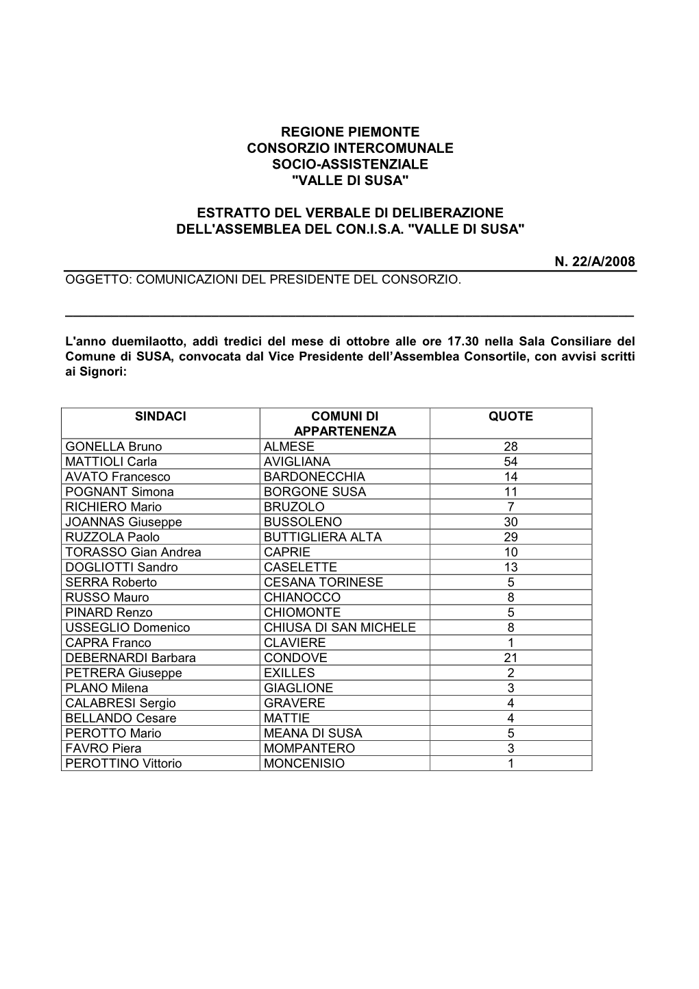 Regione Piemonte Consorzio Intercomunale Socio-Assistenziale "Valle Di Susa"