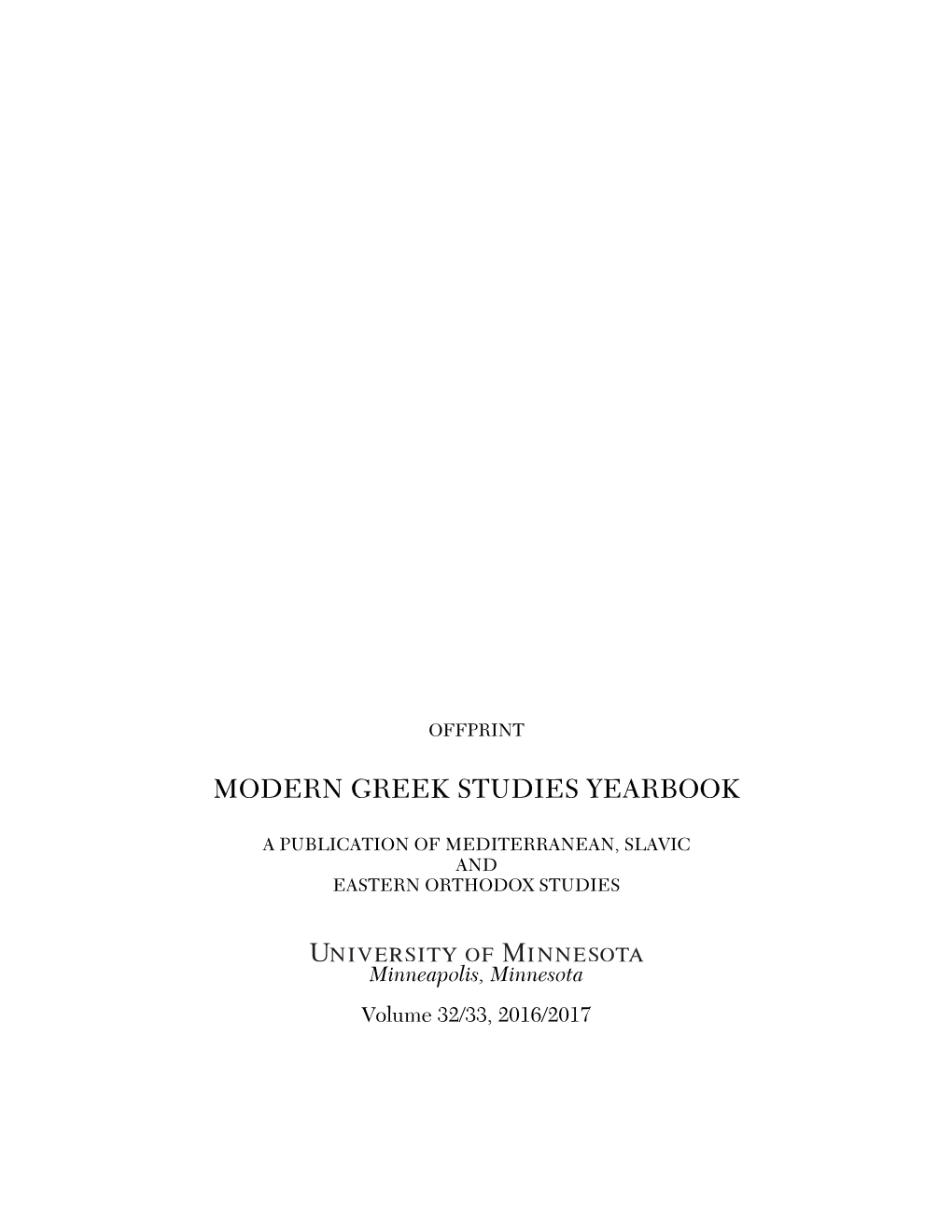 Modern Greek Studies Yearbook