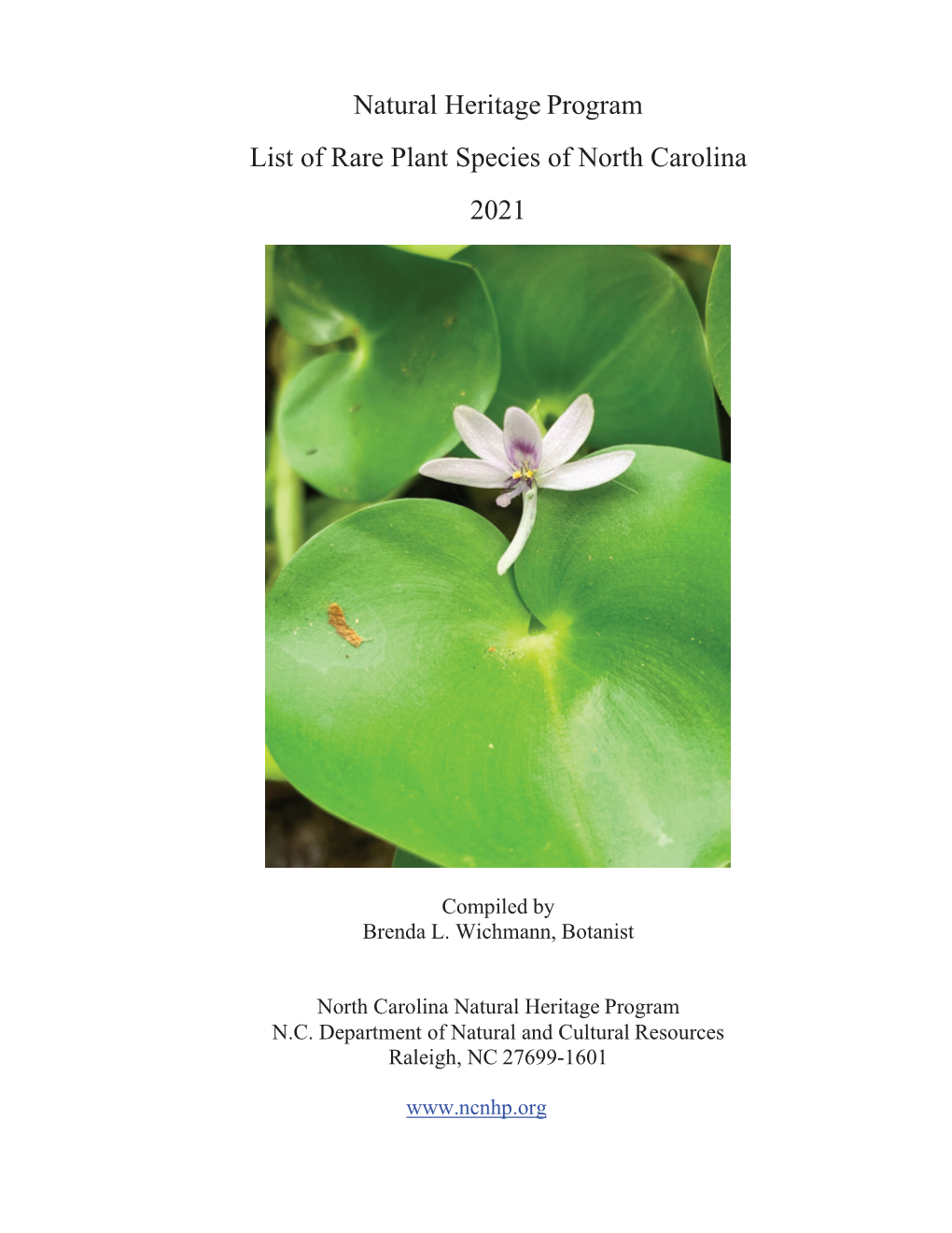 Natural Heritage Program List of Rare Plant Species of North Carolina 2021