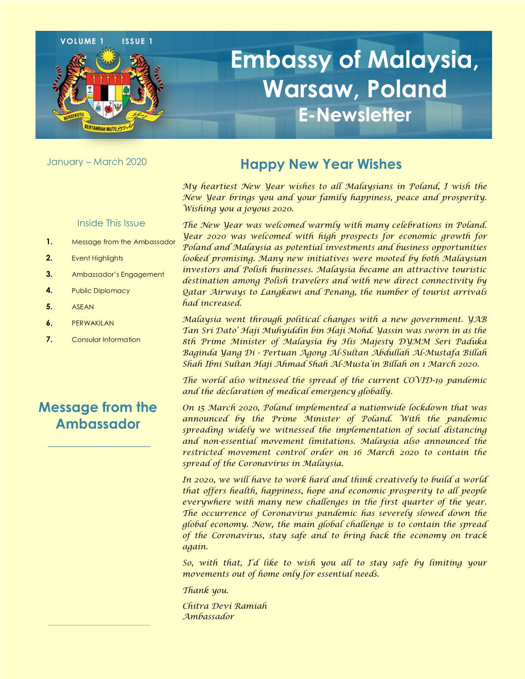 Embassy of Malaysia, Warsaw, Poland E-Newsletter