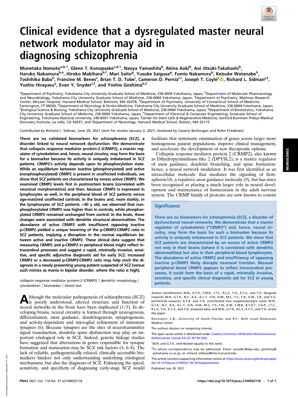 Clinical Evidence That a Dysregulated Master Neural Network Modulator May Aid in Diagnosing Schizophrenia