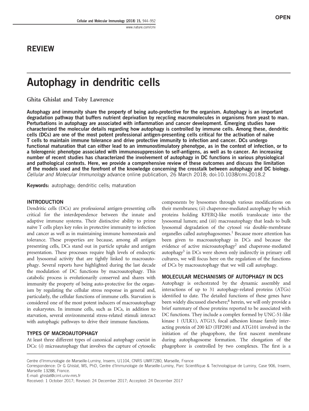 Autophagy in Dendritic Cells