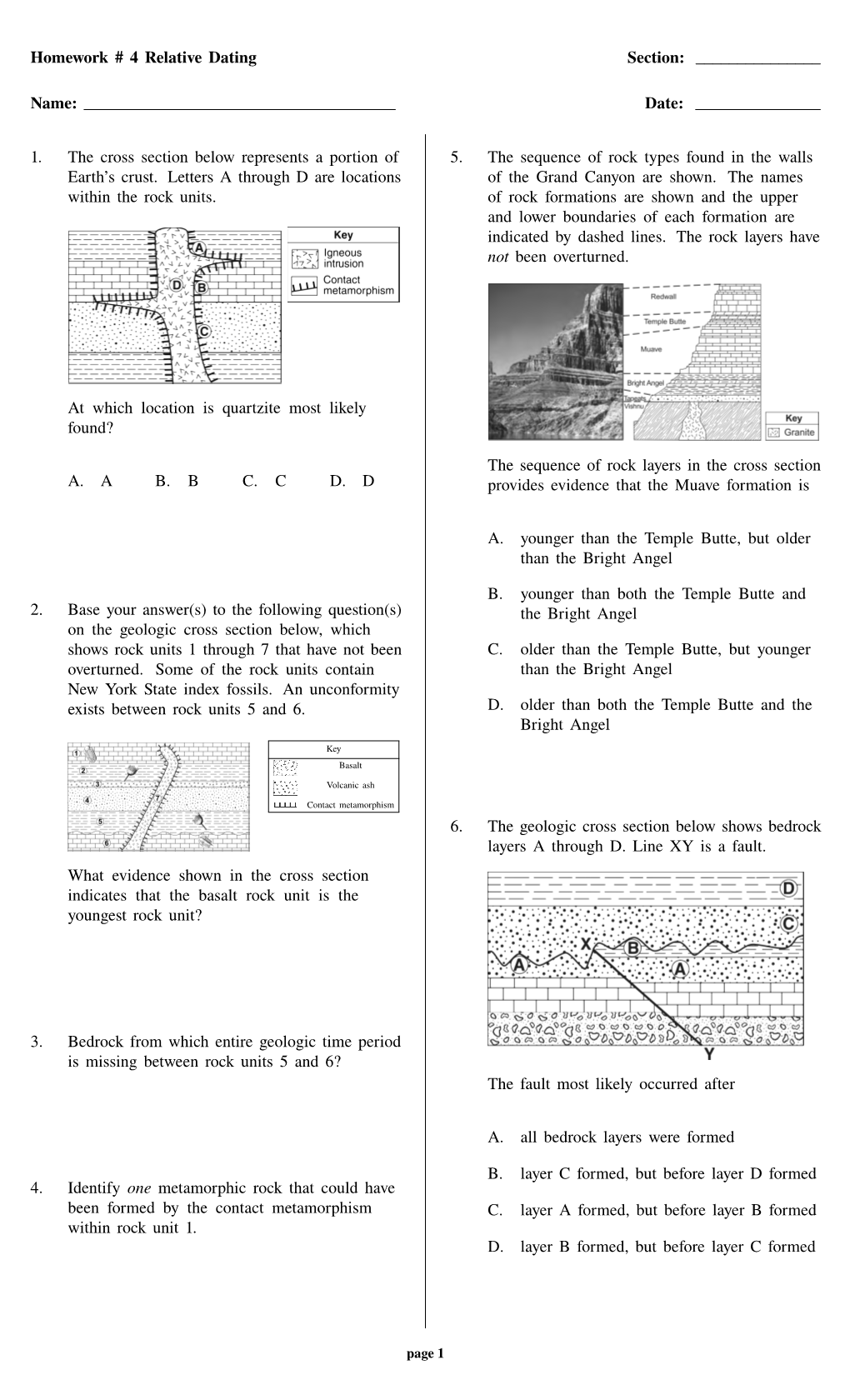 Homework # 4 Relative Dating Section: Name: Date: 1. the Cross