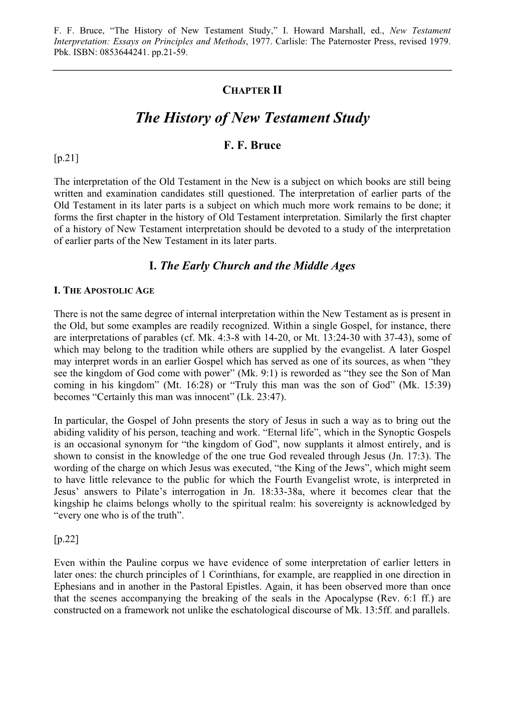 The History of New Testament Study,” I