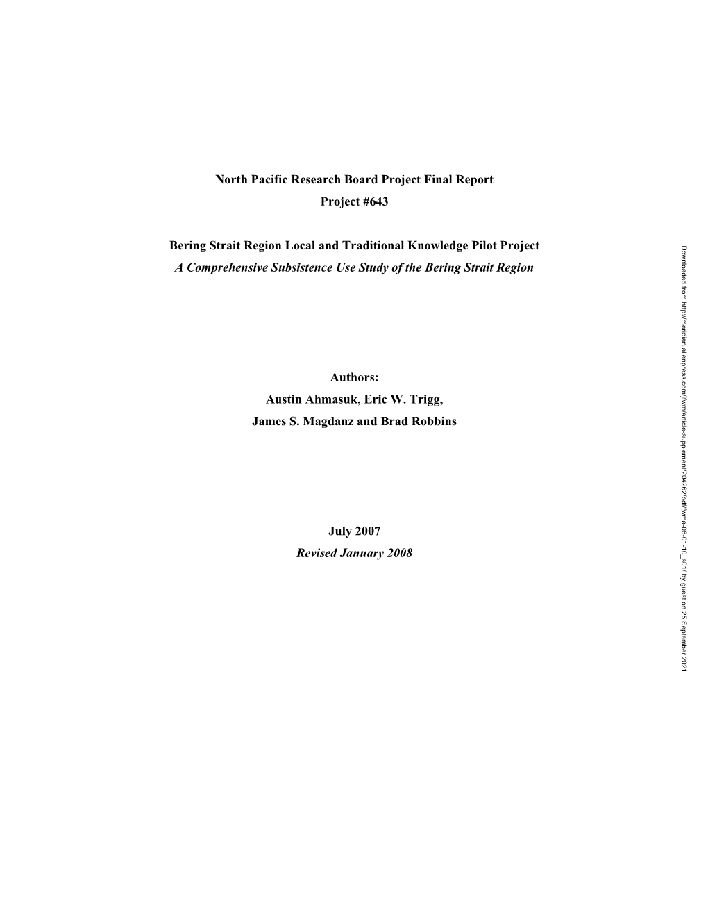 North Pacific Research Board Project Final Report Project #643