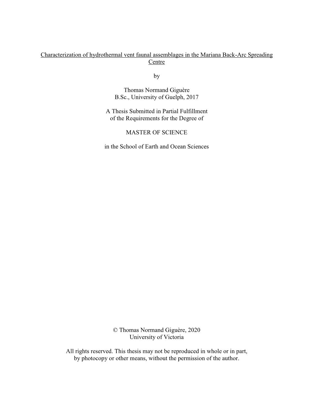 Characterization of Hydrothermal Vent Faunal Assemblages in the Mariana Back-Arc Spreading Centre