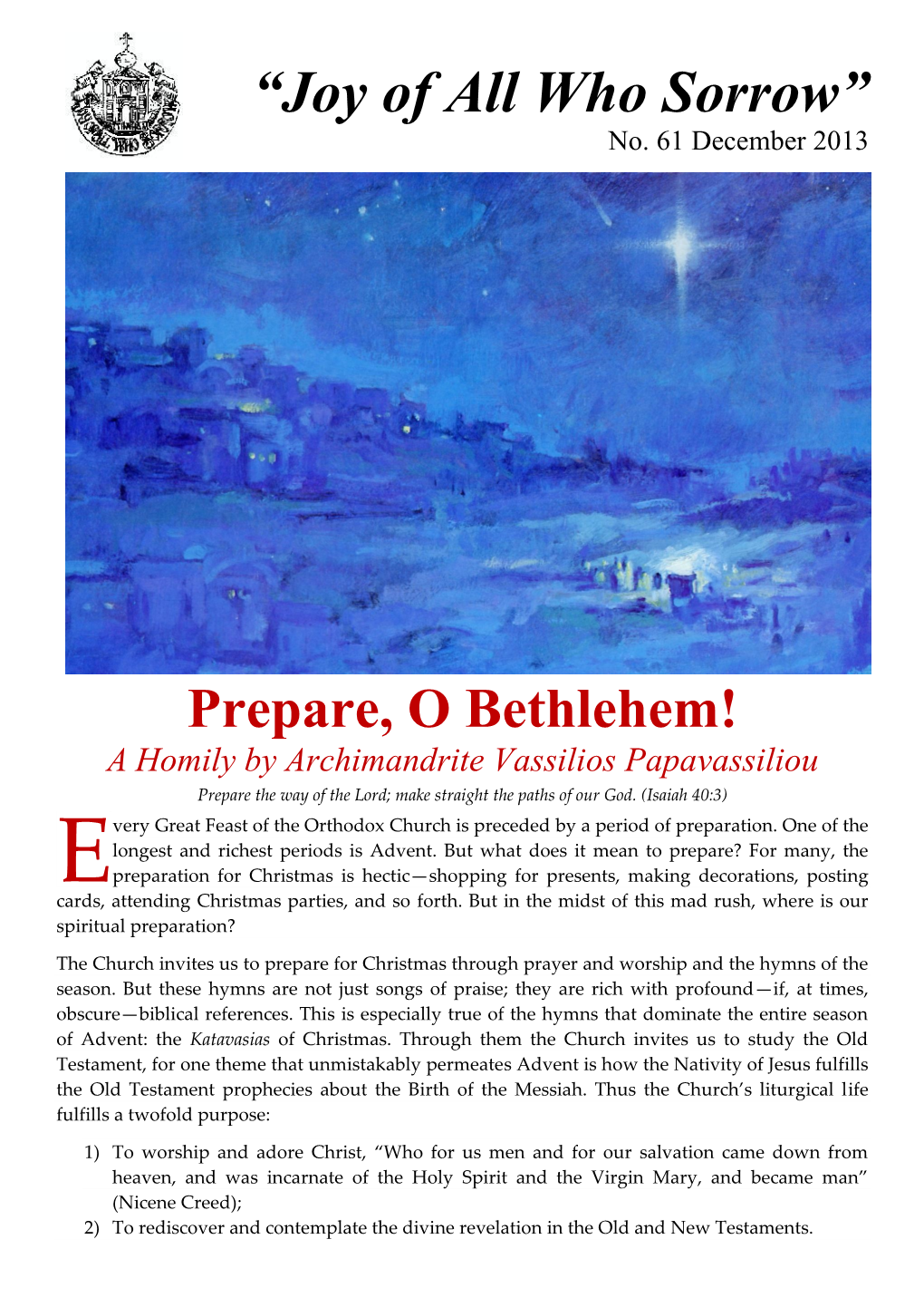 Prepare, O Bethlehem! a Homily by Archimandrite Vassilios Papavassiliou