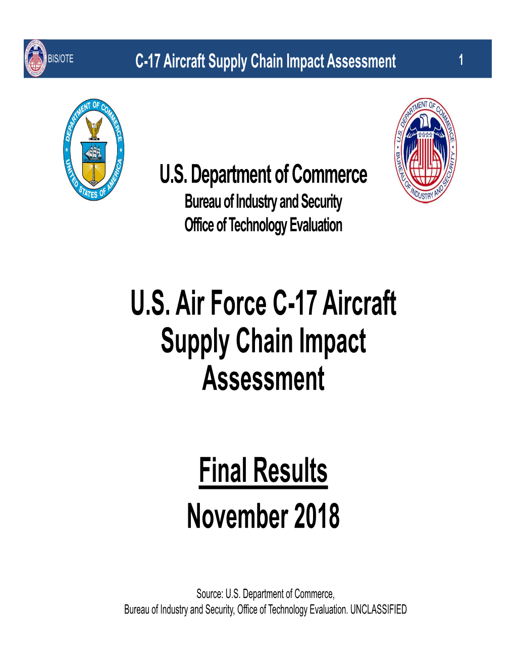 U.S. Air Force C-17 Aircraft Supply Chain Impact Assessment – 2018