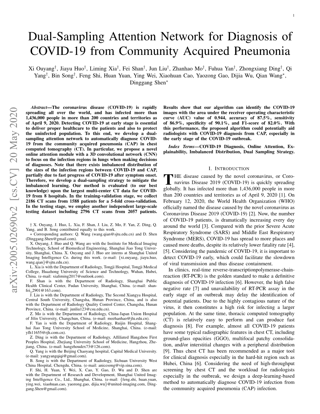 Dual-Sampling Attention Network for Diagnosis of COVID-19 from Community Acquired Pneumonia