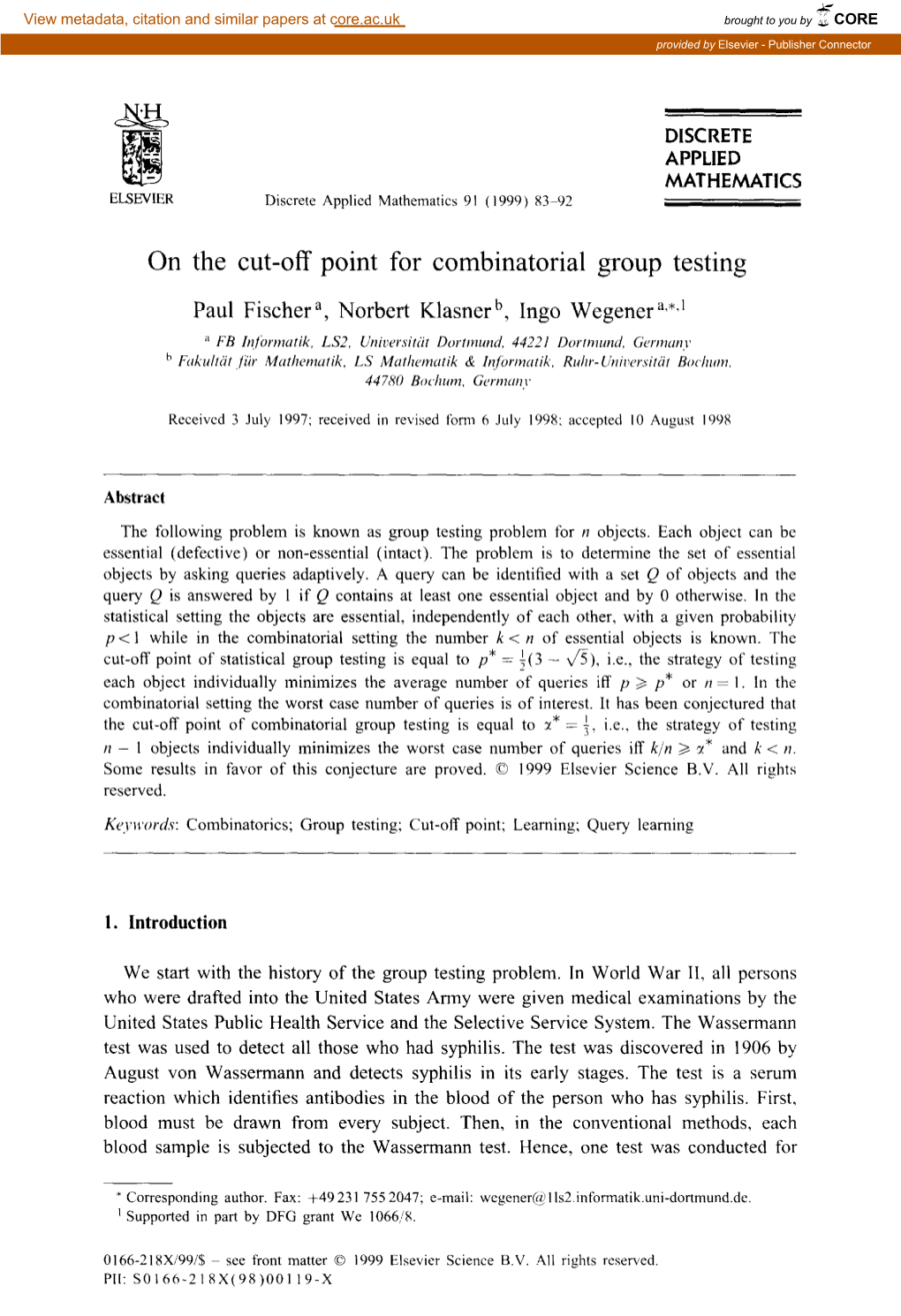 On the Cut-Off Point for Combinatorial Group Testing