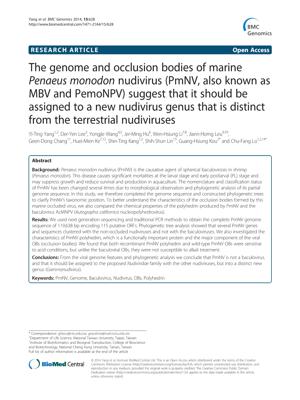 The Genome and Occlusion Bodies of Marine Penaeus Monodon Nudivirus