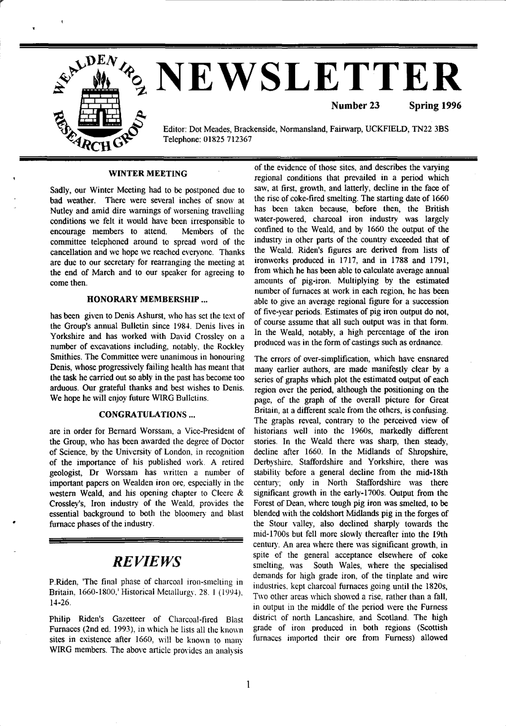 NEWSLETTER Number 23 Spring 1996