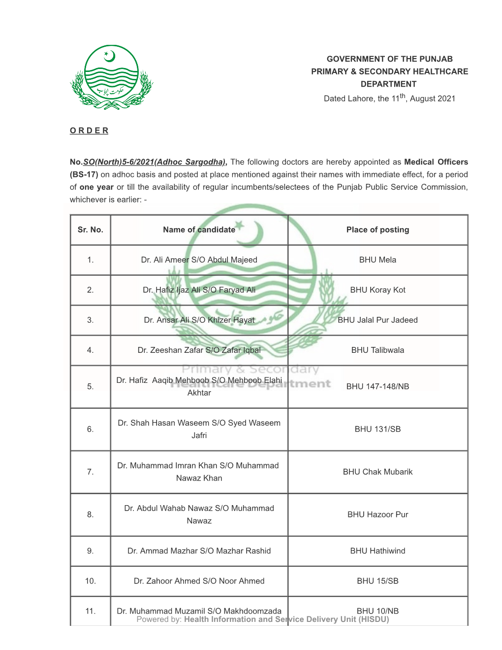 Government of the Punjab Primary & Secondary