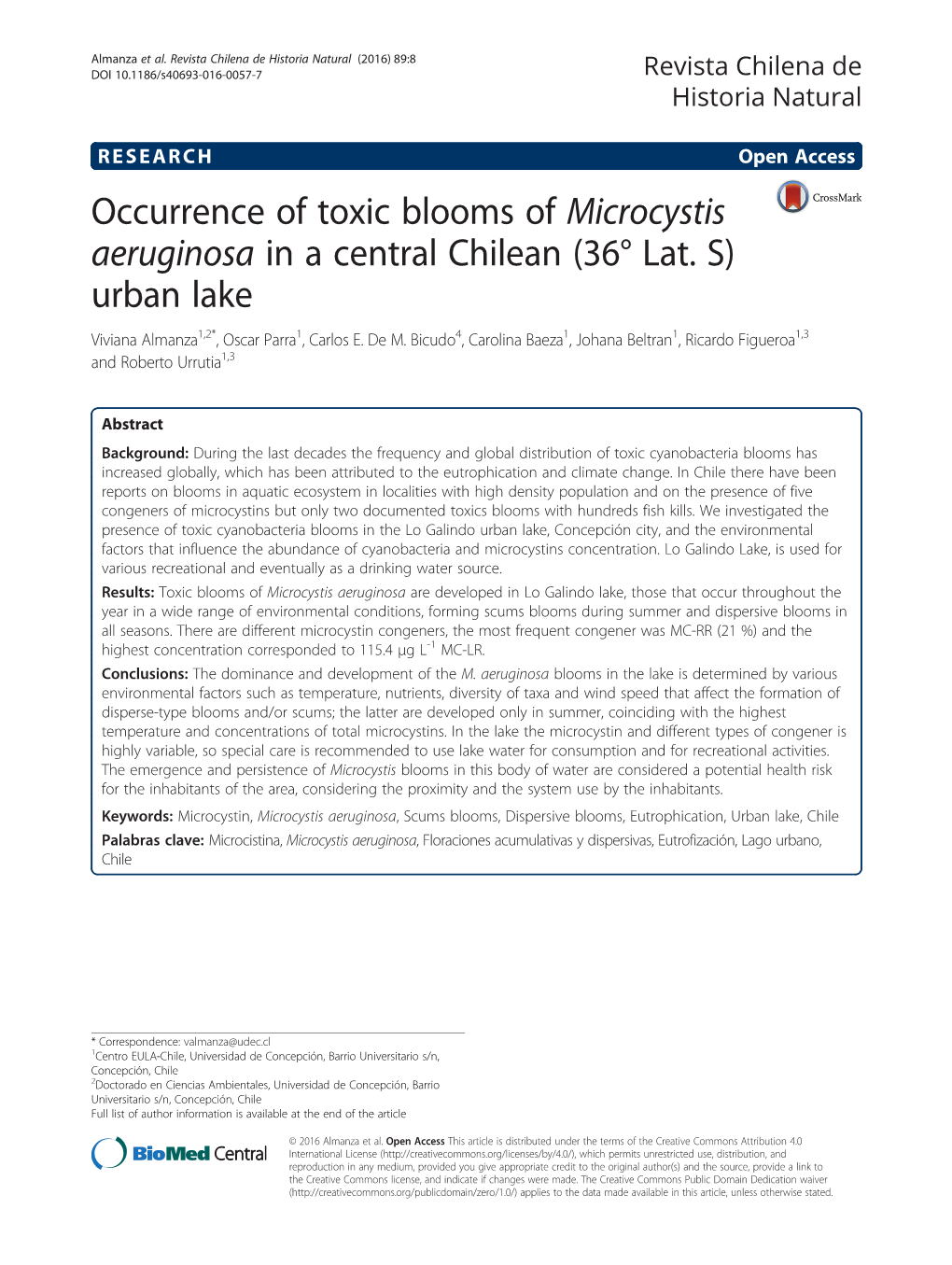 Microcystis Aeruginosa in a Central Chilean (36° Lat