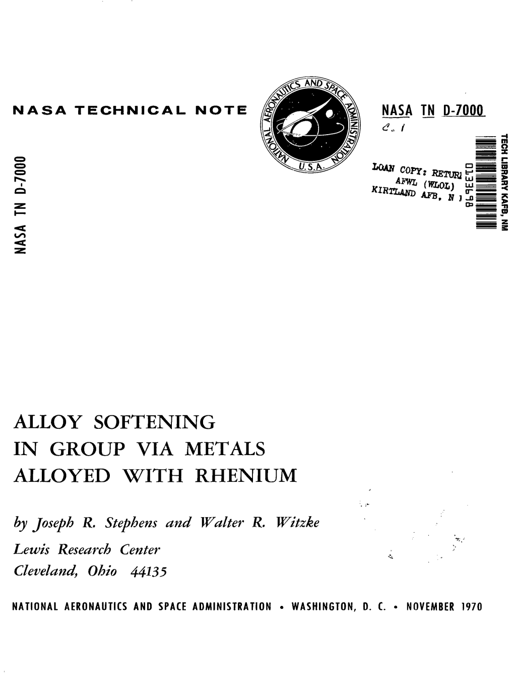 ALLOY SOFTENING in GROUP VIA METALS ALLOYED with RHENIUM by Joseph R