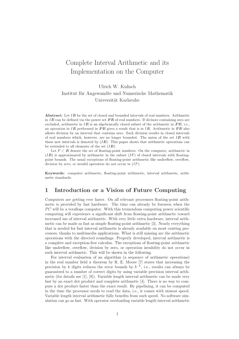 Complete Interval Arithmetic and Its Implementation on the Computer