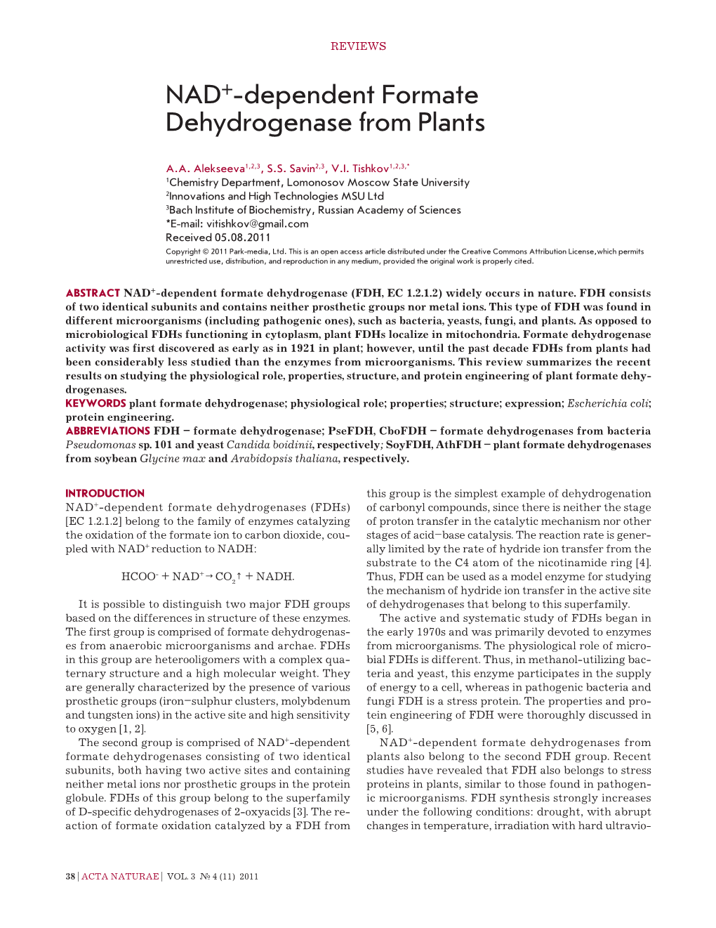 NAD+-Dependent Formate Dehydrogenase from Plants