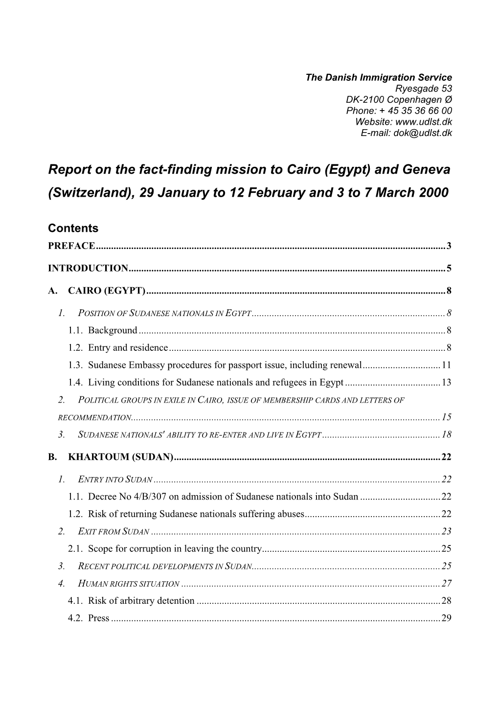 Egypt) and Geneva (Switzerland), 29 January to 12 February and 3 to 7 March 2000