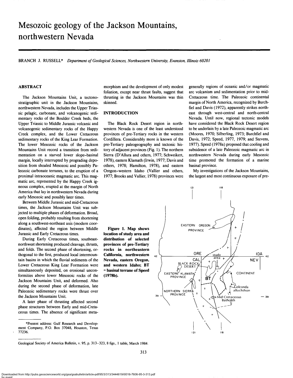 Mesozoic Geology of the Jackson Mountains, Northwestern Nevada