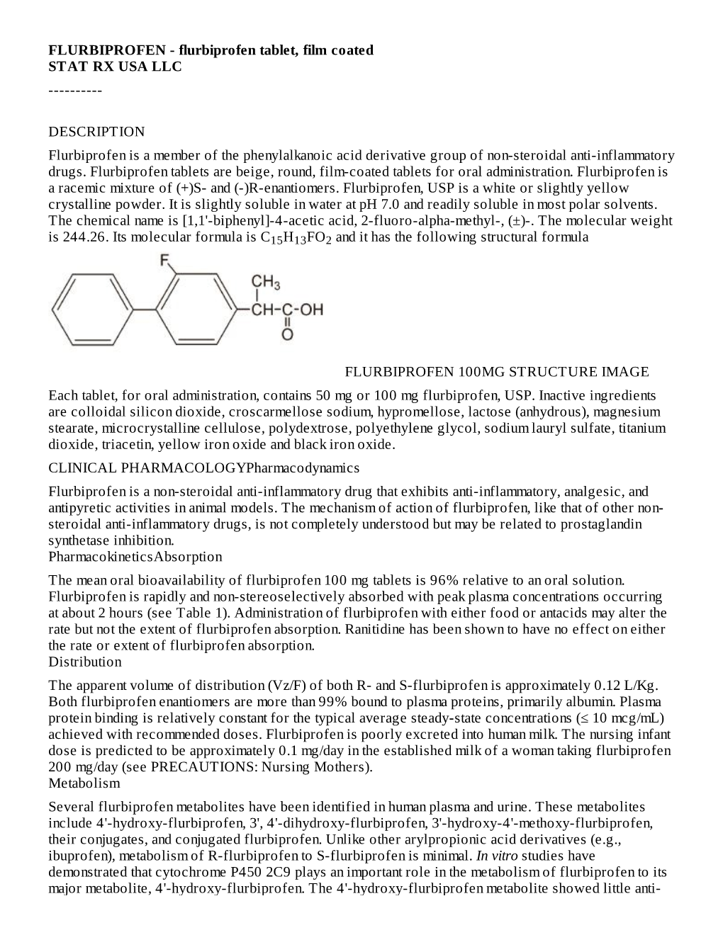 FLURBIPROFEN - Flurbiprofen Tablet, Film Coated STAT RX USA LLC