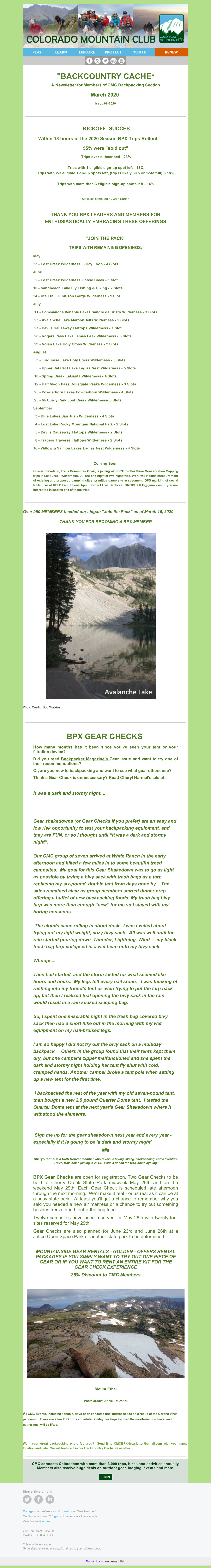 "Backcountry Cache" Bpx Gear Checks