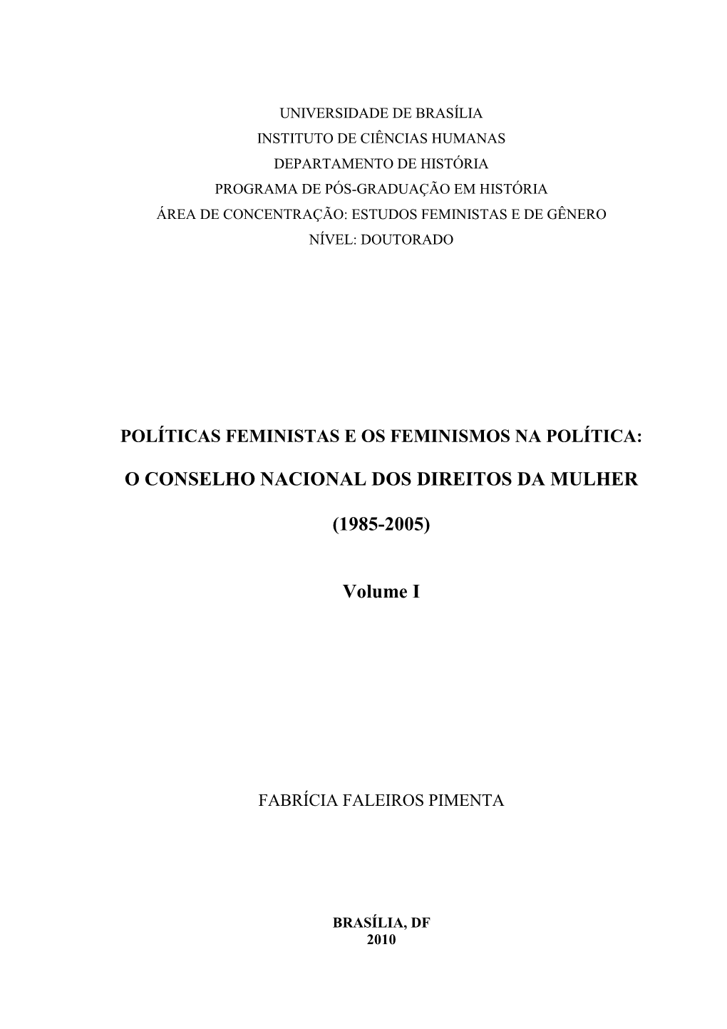 O Conselho Nacional Dos Direitos Da Mulher (1985-2005)