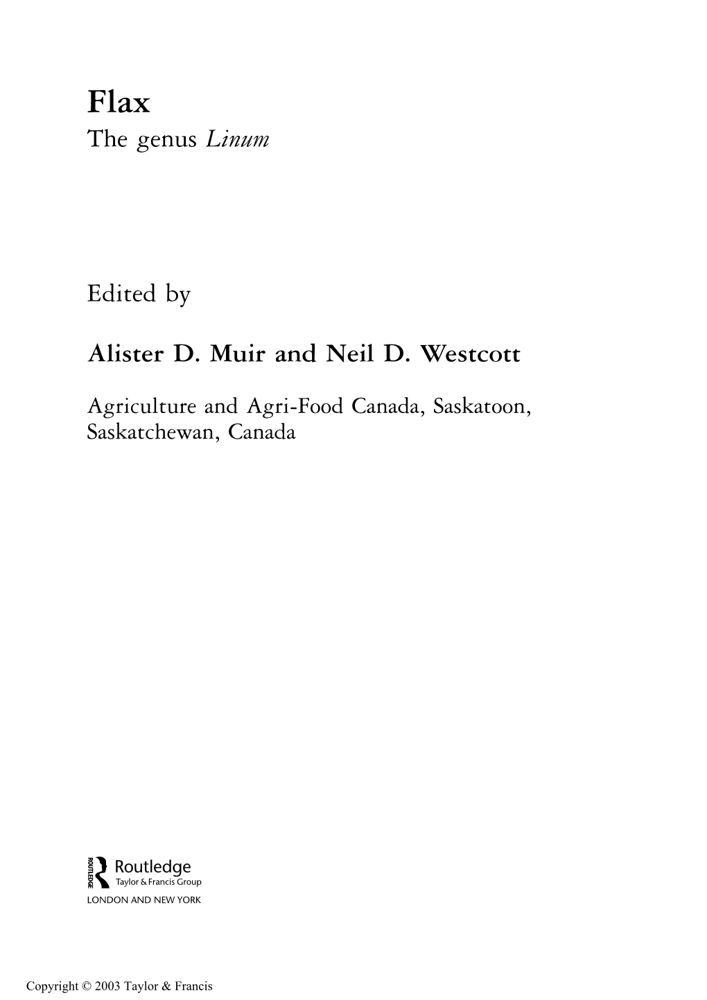 The Genus Linum Edited by Alister D. Muir and Neil D. Westcott