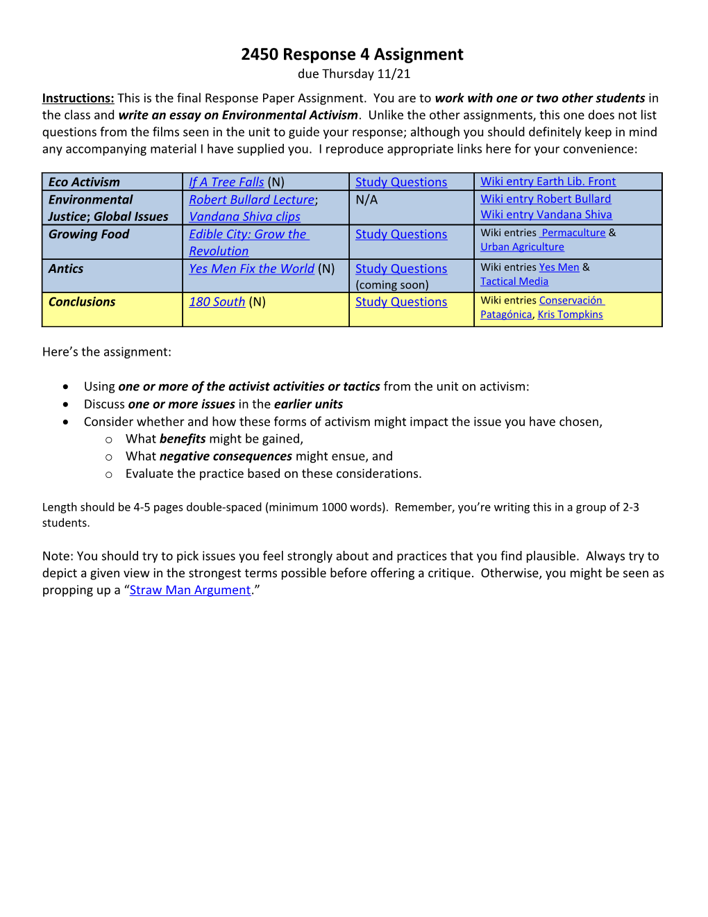 Using One Or More of the Activist Activities Or Tactics from the Unit on Activism