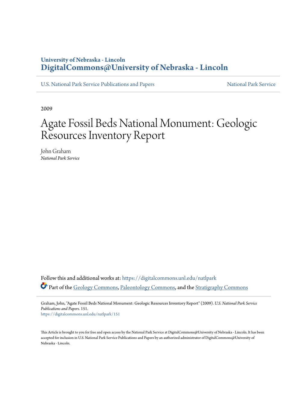 Agate Fossil Beds National Monument: Geologic Resources Inventory Report John Graham National Park Service