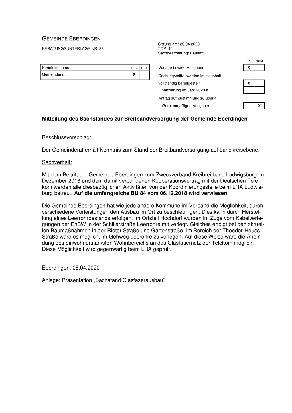 Der Gemeinderat Erhält Kenntnis Zum Stand Der Breitbandversorgung Auf Landkreisebene