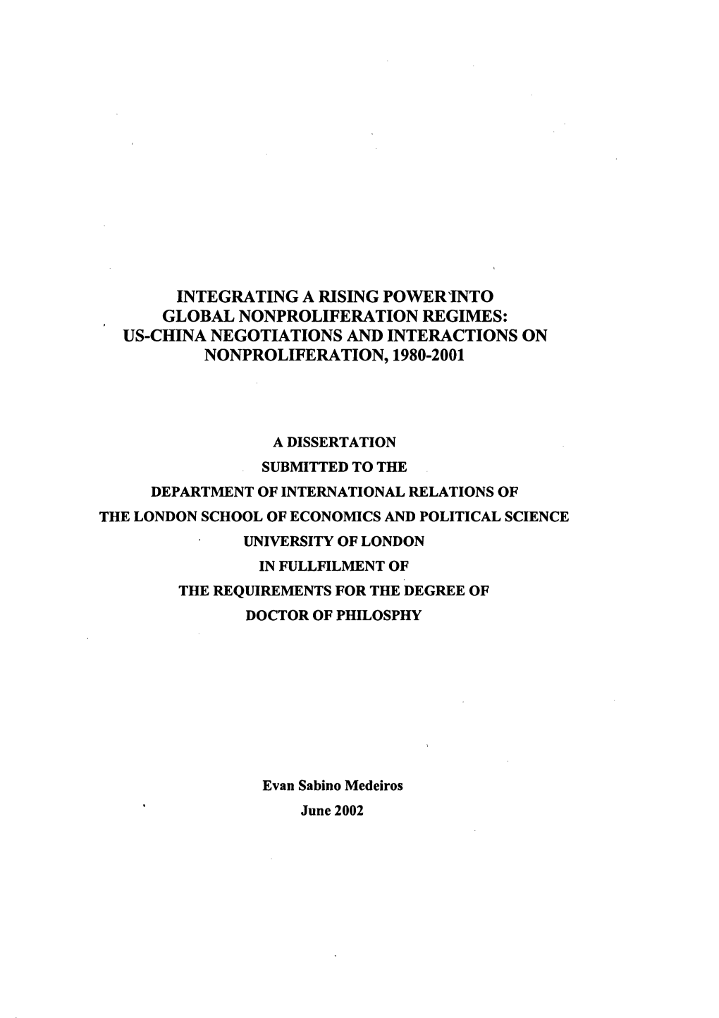 Us-China Negotiations and Interactions on Nonproliferation, 1980-2001