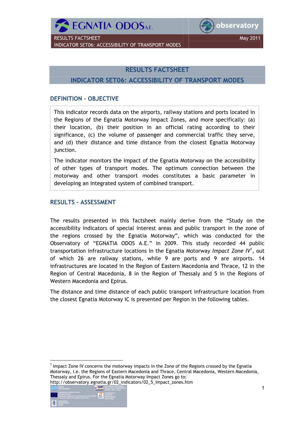 Results Factsheet Indicator Set06: Accessibility of Transport Modes