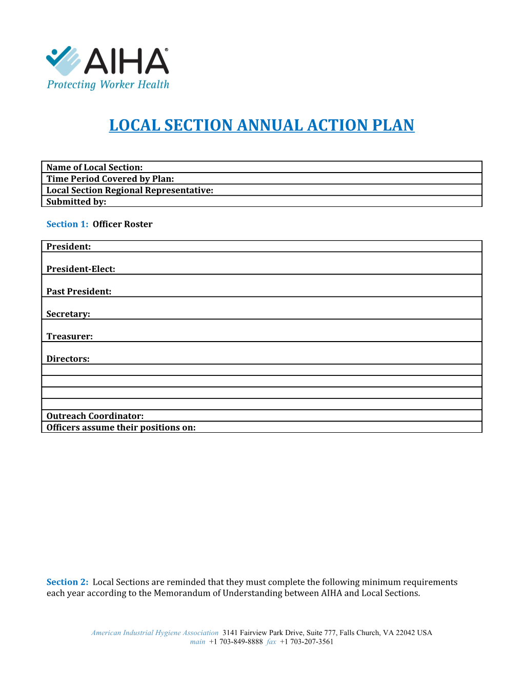 Local Section Annual Action Plan