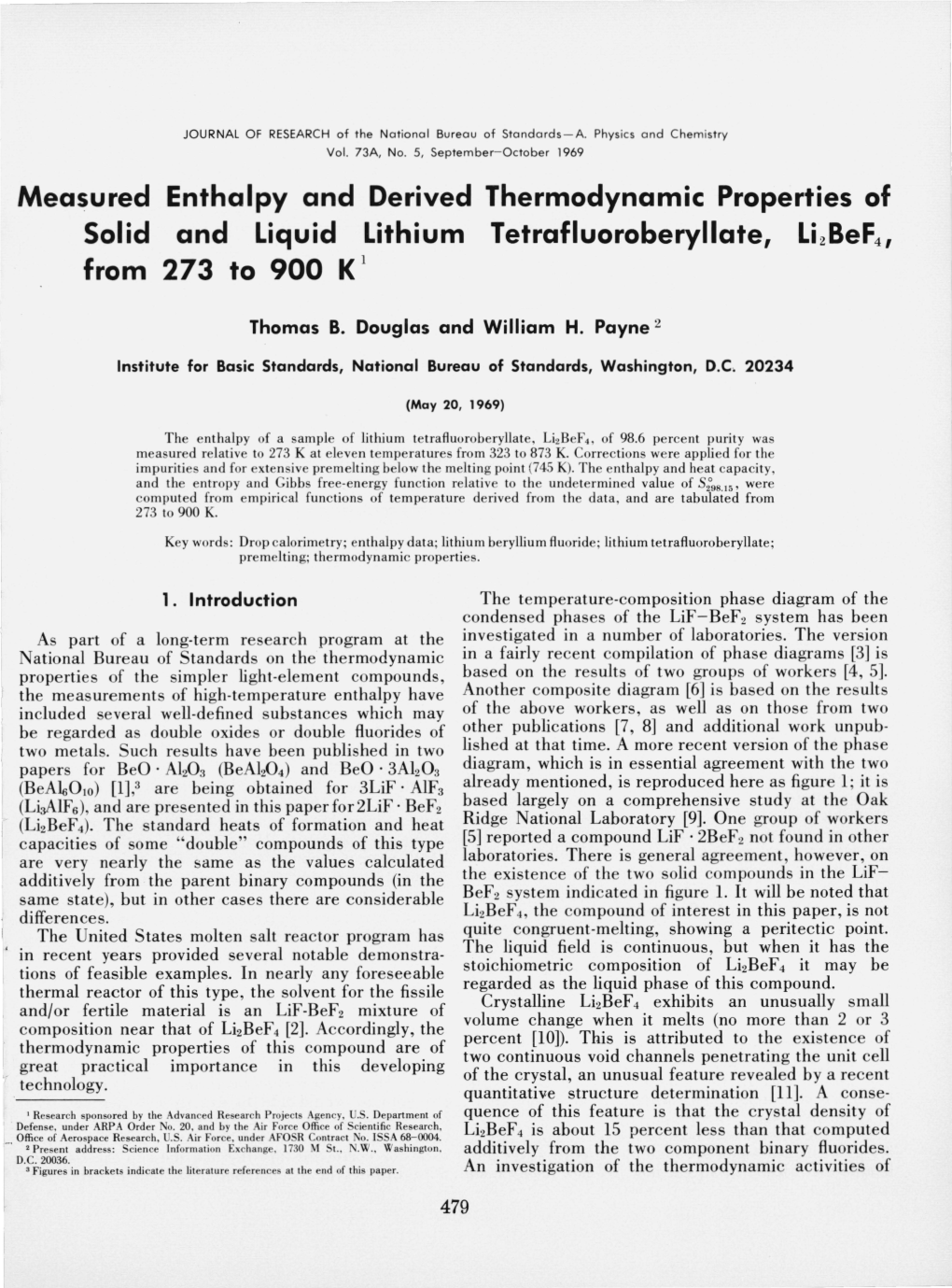 Measured Enthalpy and Derived Thermodynamic Properties of Solid and Liquid Lithium Tetrafluoroberyllate