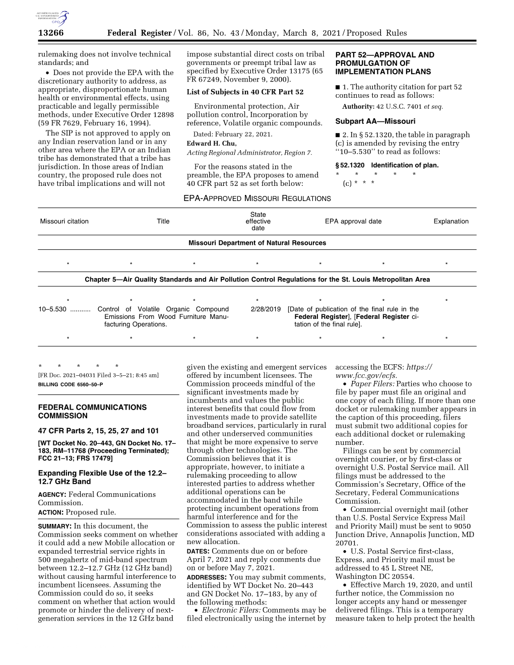 Federal Register/Vol. 86, No. 43/Monday, March 8, 2021