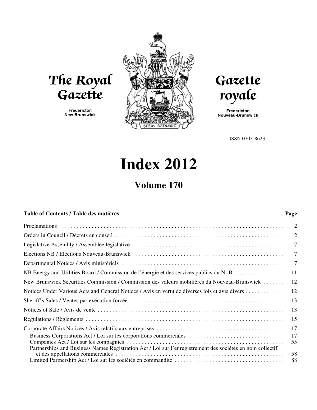 The Royal Gazette Index 2012