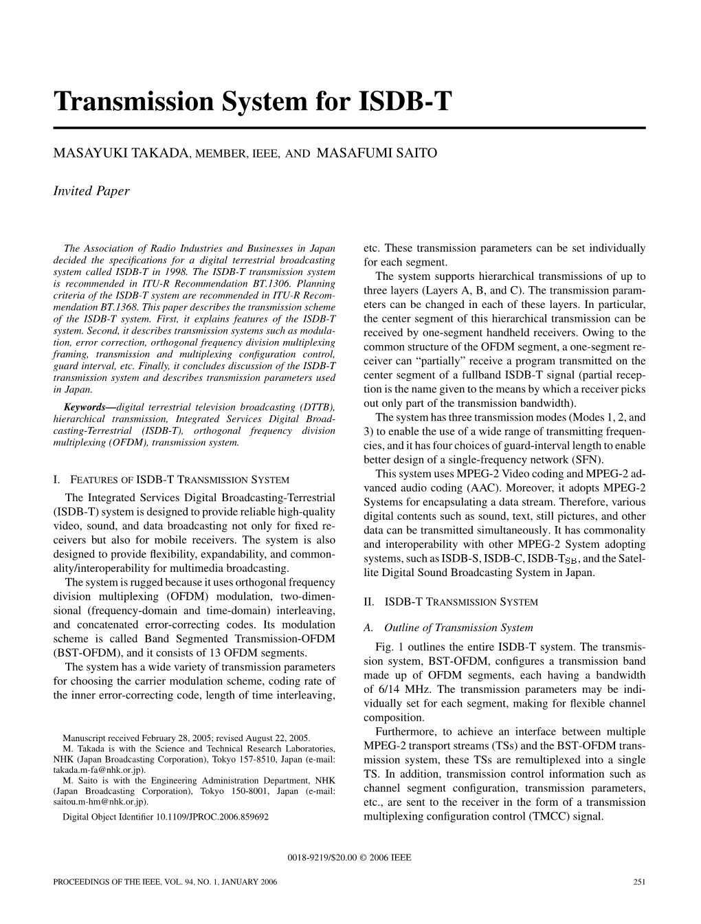 Transmission System for ISDB-T