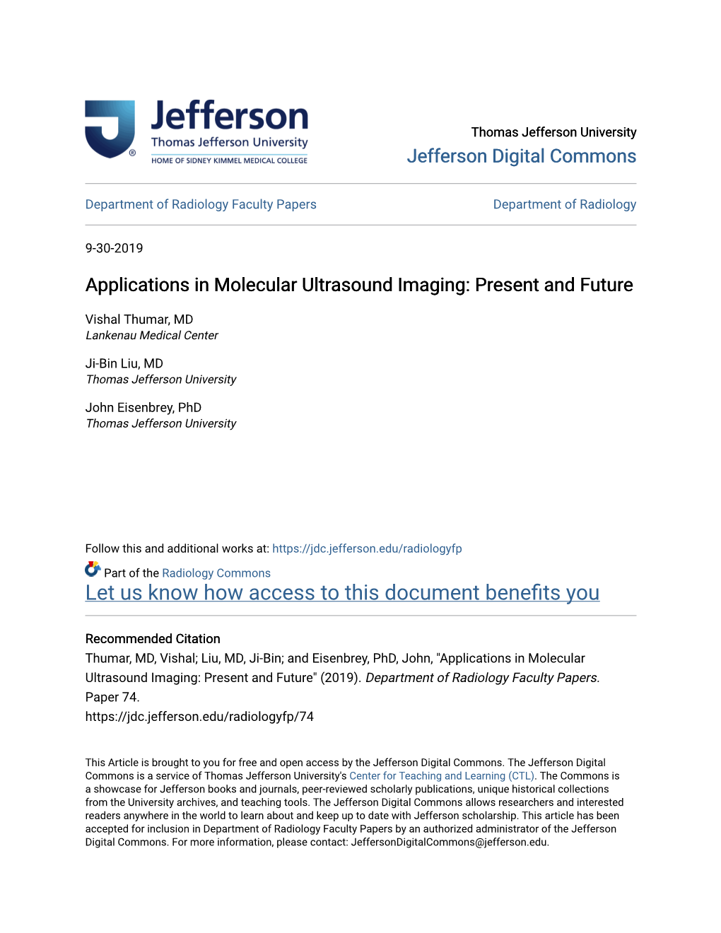 Applications in Molecular Ultrasound Imaging: Present and Future