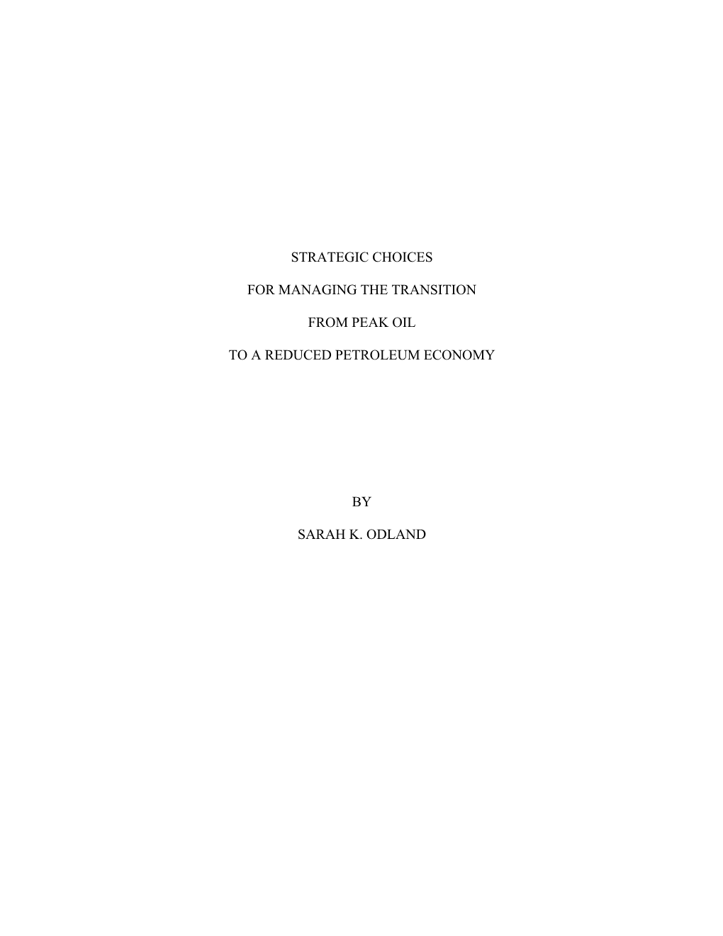 Peak Oil Strategic Management Dissertation