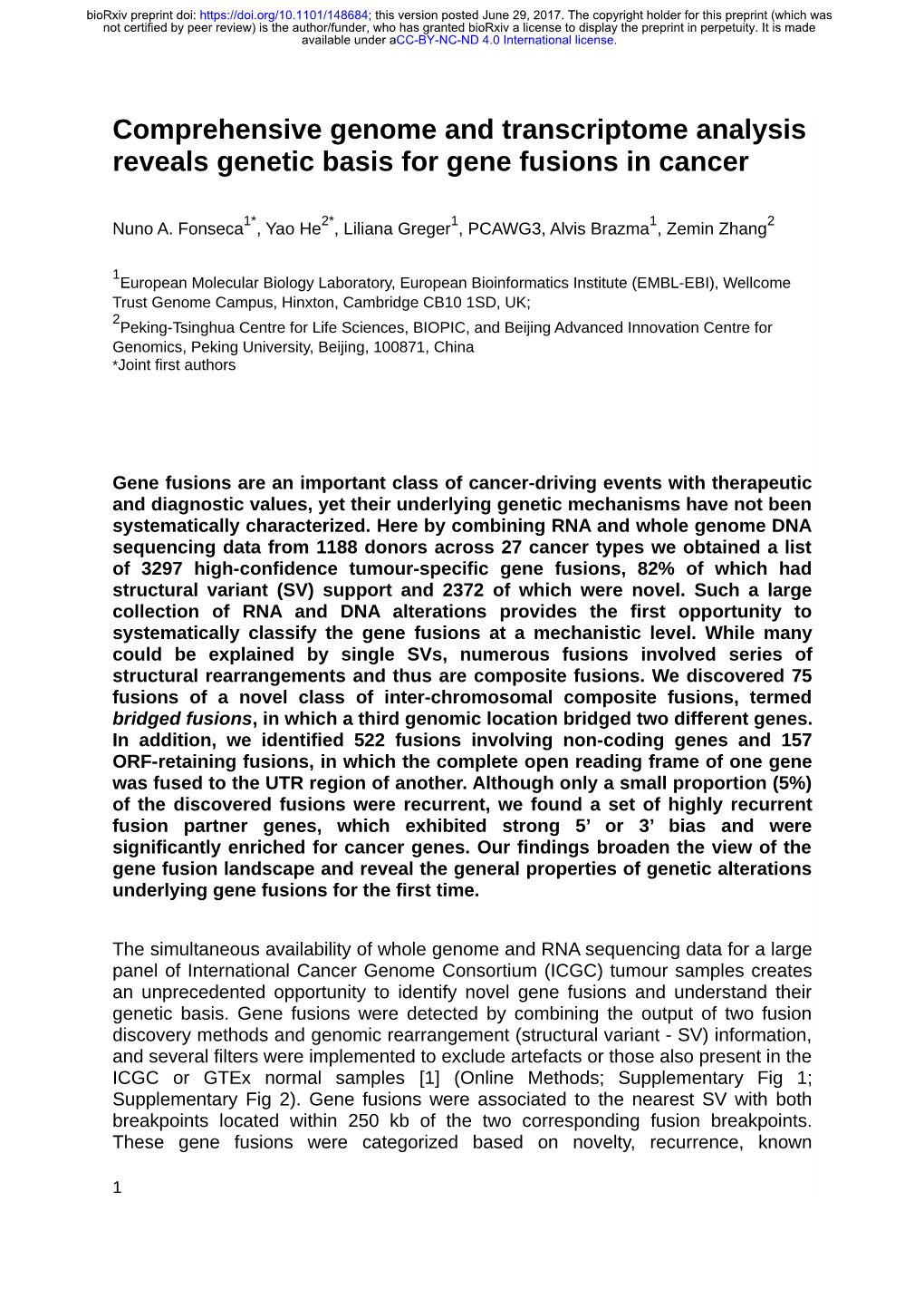 Comprehensive Genome and Transcriptome Analysis Reveals Genetic Basis for Gene Fusions in Cancer