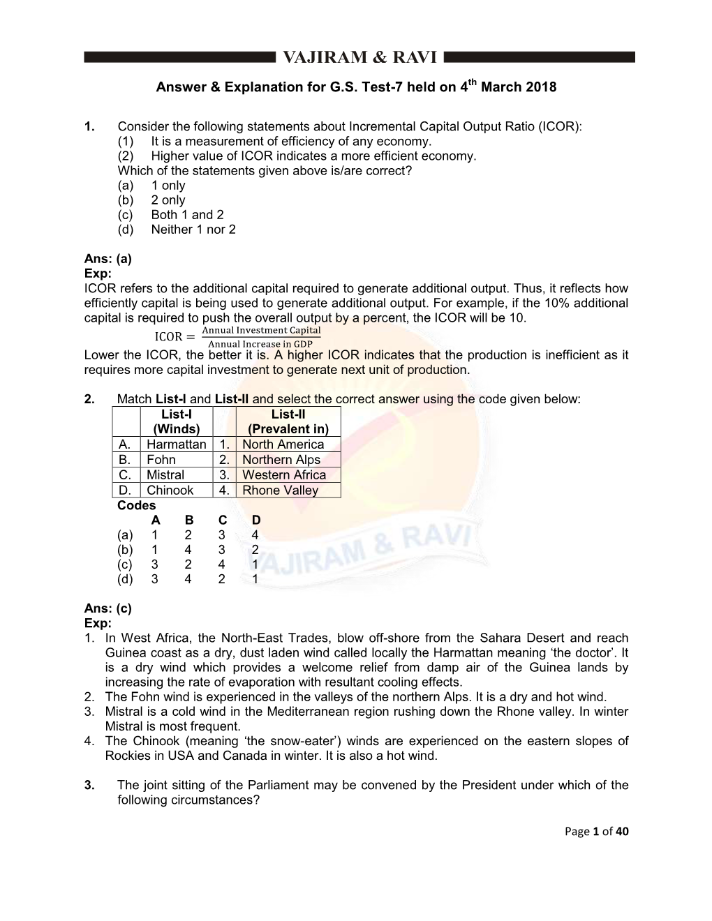 Answer & Explanation for G.S. Test-7 Held on 4 March 2018