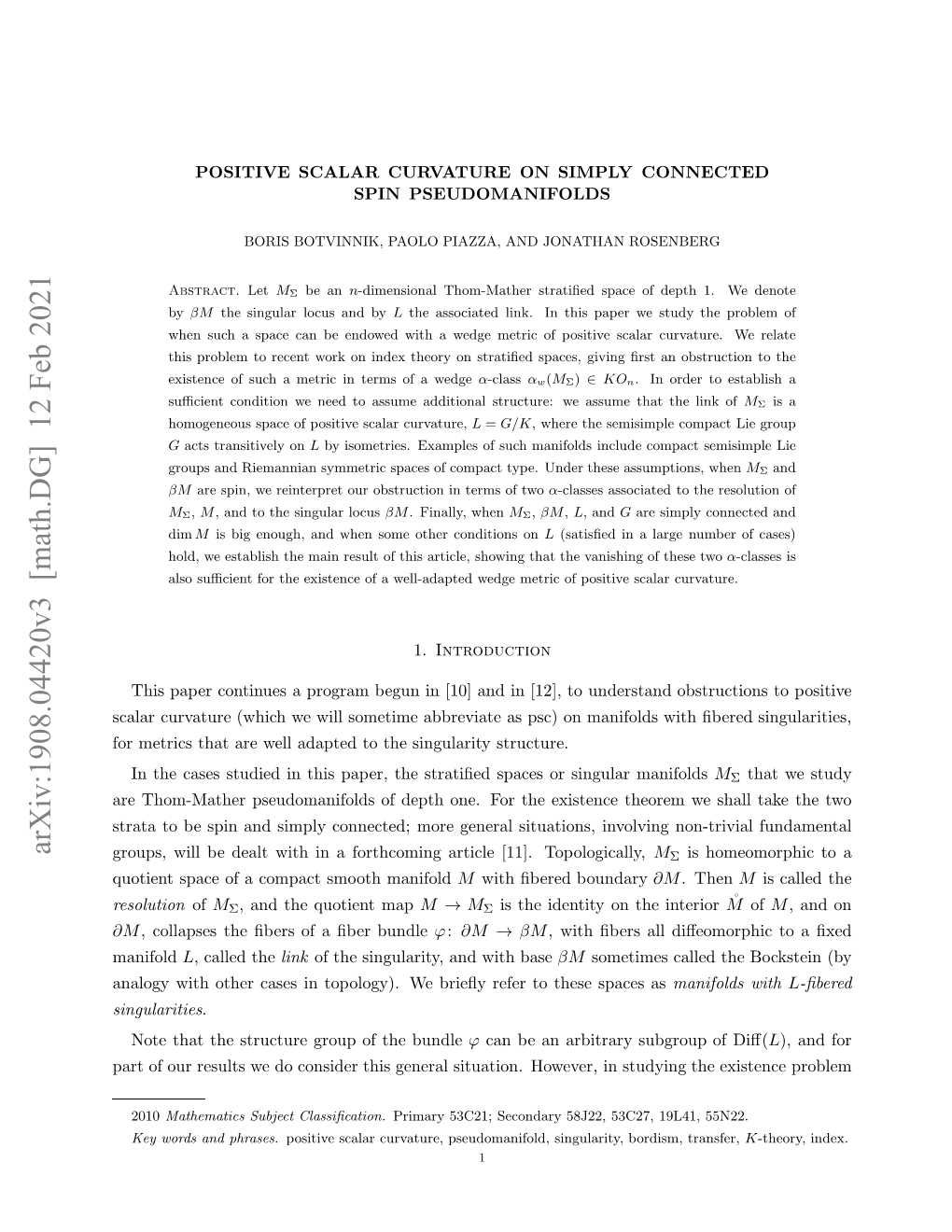 Arxiv:1908.04420V3 [Math.DG] 12 Feb 2021